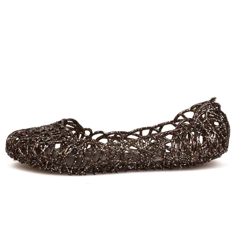 Domucos Womens Hollow Glitter Crystal Jelly Shoes Bling Female Outdoor Slip On Loafers-Black-9.5-41 - Image 2